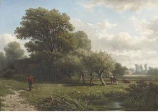 Adrianus van Everdingen - A traveller in a wooded summer landscape