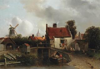 Adrianus Vrolijk - Townspeople on the outskirts of the city of Delft