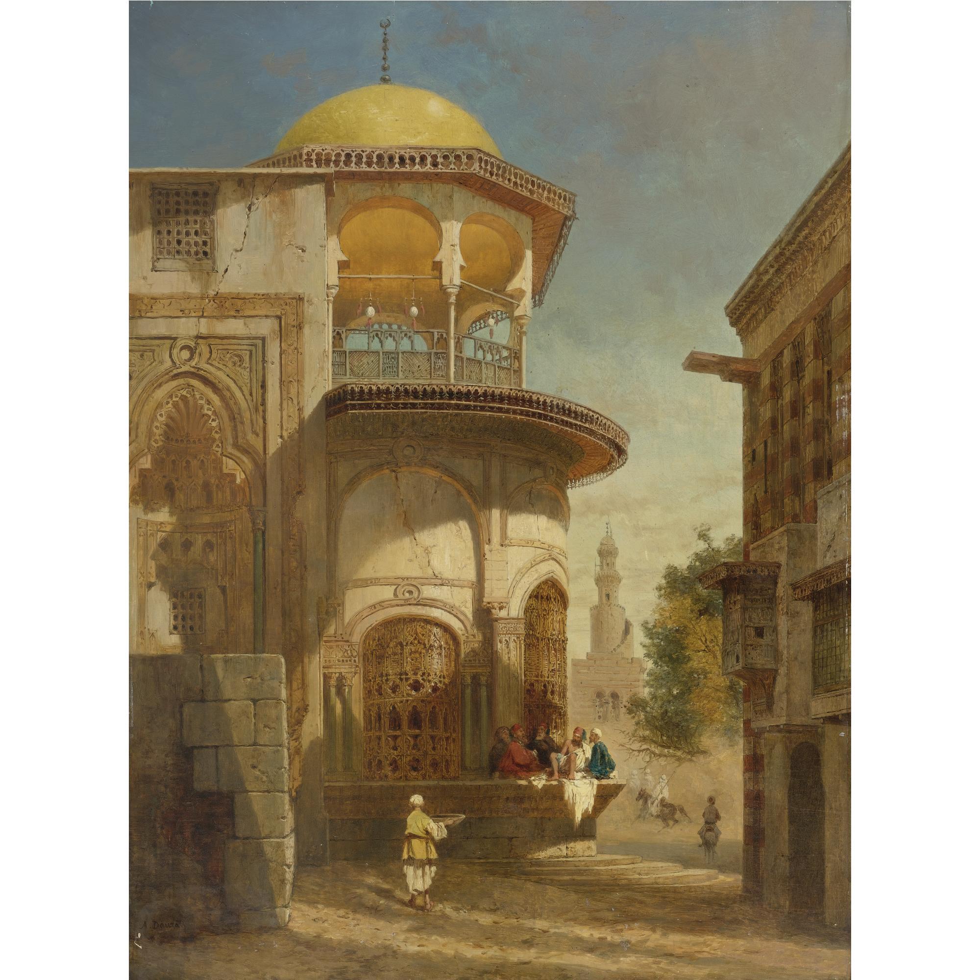 Adrien Dauzats - French A Street Scene In Old Cairo Near The Ibn Tulun Mosque