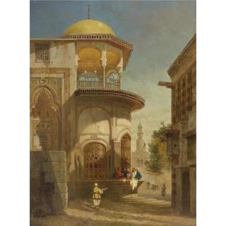 Adrien Dauzats - French A Street Scene In Old Cairo Near The Ibn Tulun Mosque