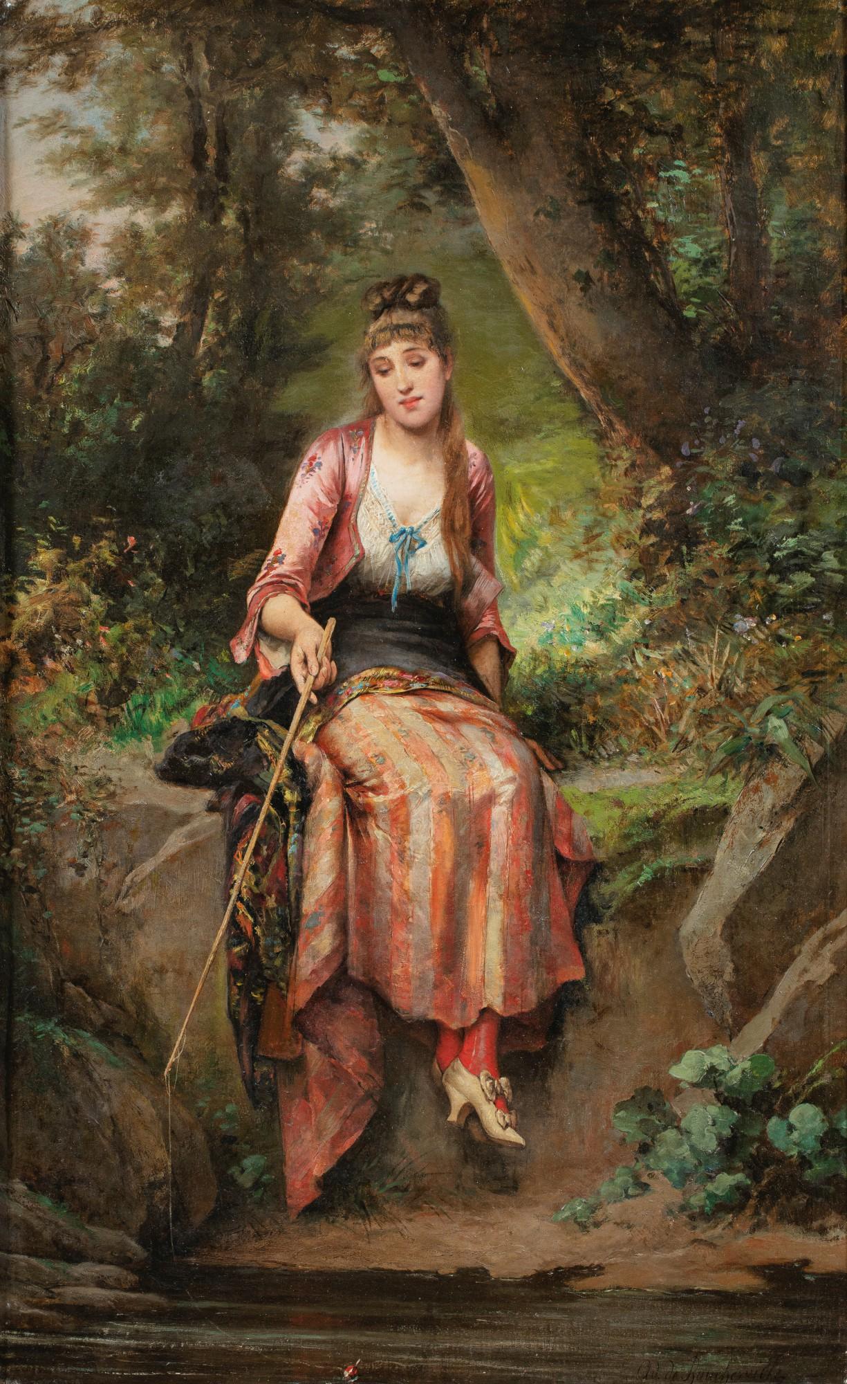 Adrien De Boucherville - A YOUNG WOMAN FISHING