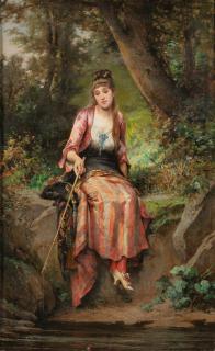 Adrien De Boucherville - A YOUNG WOMAN FISHING