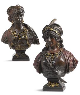 Adrien Etienne Gaudez - Frenchturkish Princesses, Two Female  Busts