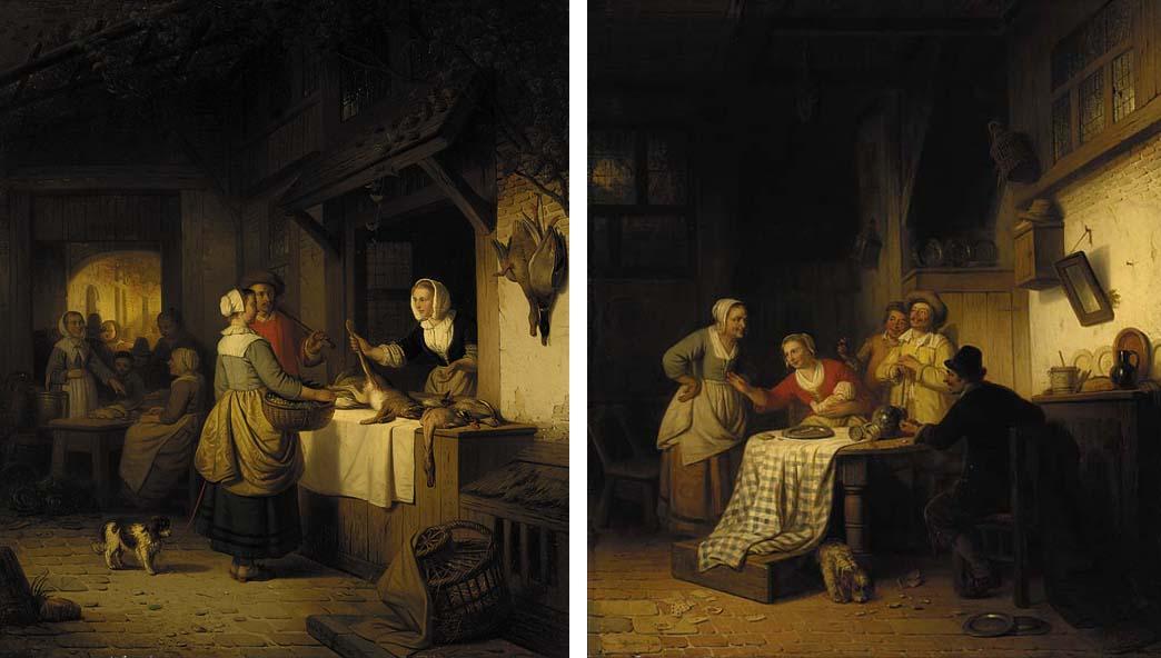 Adrien Ferdinand De Braekeleer - A Dutch homestead; and The poulterer