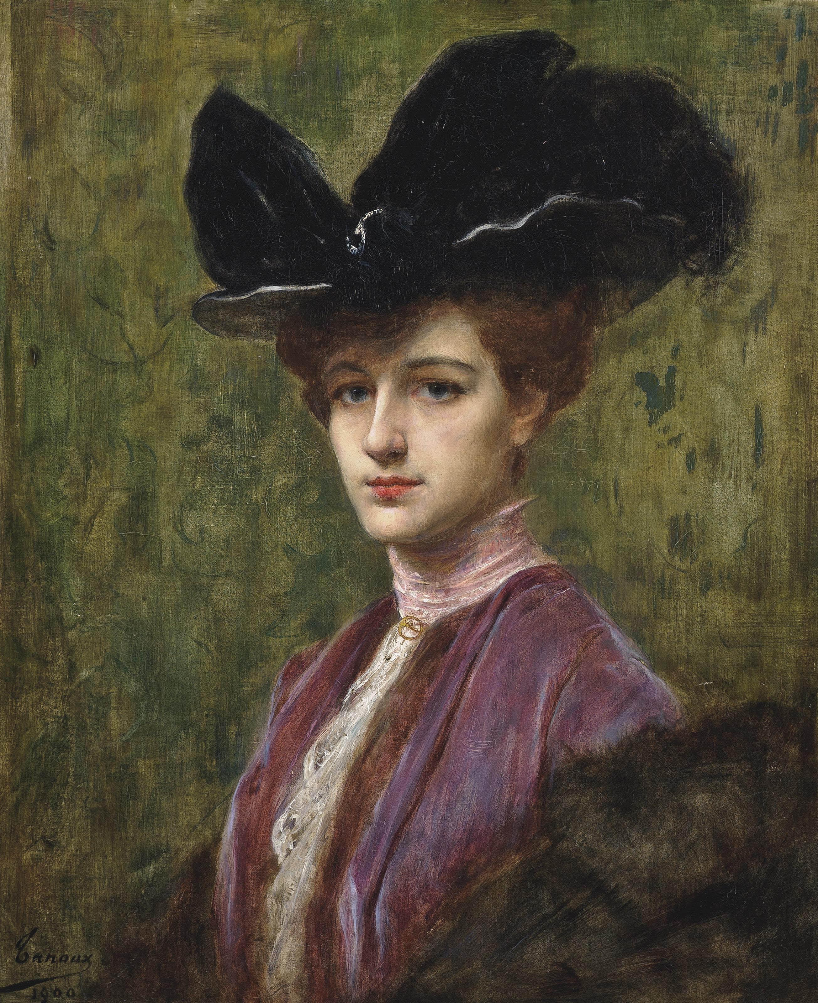 Adrien-Henri Tanoux - An elegant lady in a black hat
