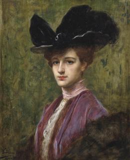 Adrien-Henri Tanoux - An elegant lady in a black hat