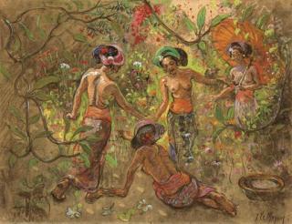 Adrien-Jean Le Mayeur de Merprès - Four women in the garden