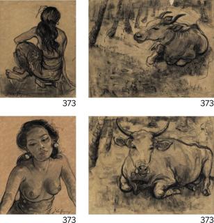 Adrien Jean Le Mayeur De Merprès - (I) Study Of Ni Pollok Sitting (Ii) Portrait Of Ni Pollok (Iii) Sketch Of A Cow (Iv) Sketch Of A Cow In The Woods