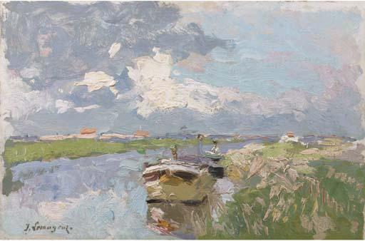 Adrien-Jean le Mayeur de Merpres - Landscape with a boat in a canal