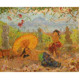 Adrien Jean Le Mayeur De Merprès - Resting Under The Umbrella