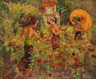Adrien Jean Le Mayeur de Merprès - Three Balinese Women in the Garden