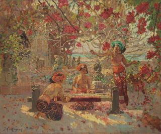 Adrien Jean Le Mayeur de Merprès - Three Weavers In The Garden