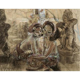 Adrien Jean Le Mayeur De Merprès - Two Balinese Maidens In The Garden