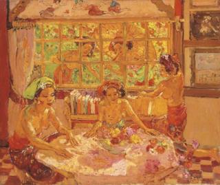 Adrien-Jean Le Mayeur de Merprès - Women in a Balinese interior with women by the window