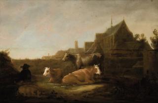 Aelbert Cuyp - A Herdsman in a field, the Duitsche Huis and Mariakerk, Utrecht beyond