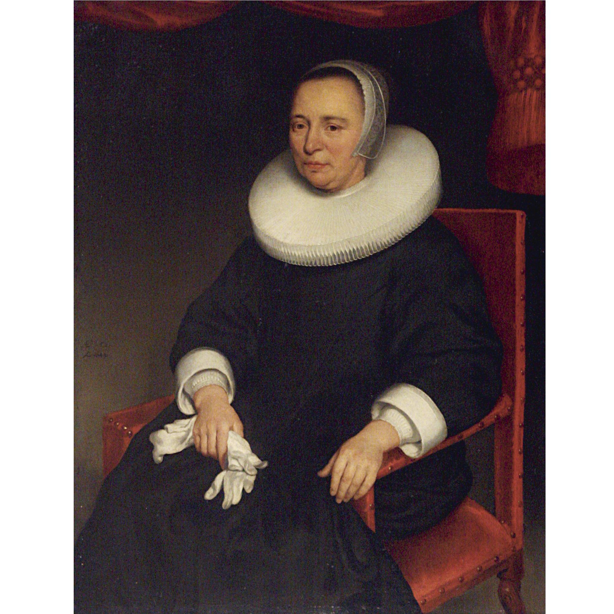 Aelbert Cuyp - Portrait Of Lady, Seated Three-Quarter Length, Wearing A Black Dress With A White Ruff