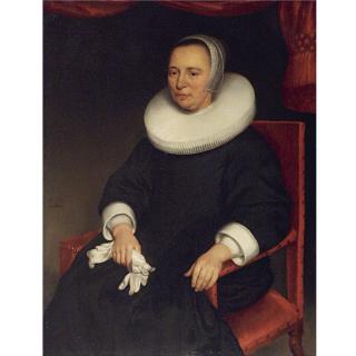 Aelbert Cuyp - Portrait Of Lady, Seated Three-Quarter Length, Wearing A Black Dress With A White Ruff