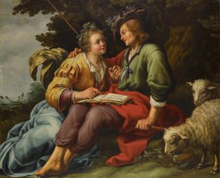 Aelbert Jansz. Van Der Schoor - A Shepherd And Shepherdess With A Songbook In A Landscape, Their Flock Beside Them