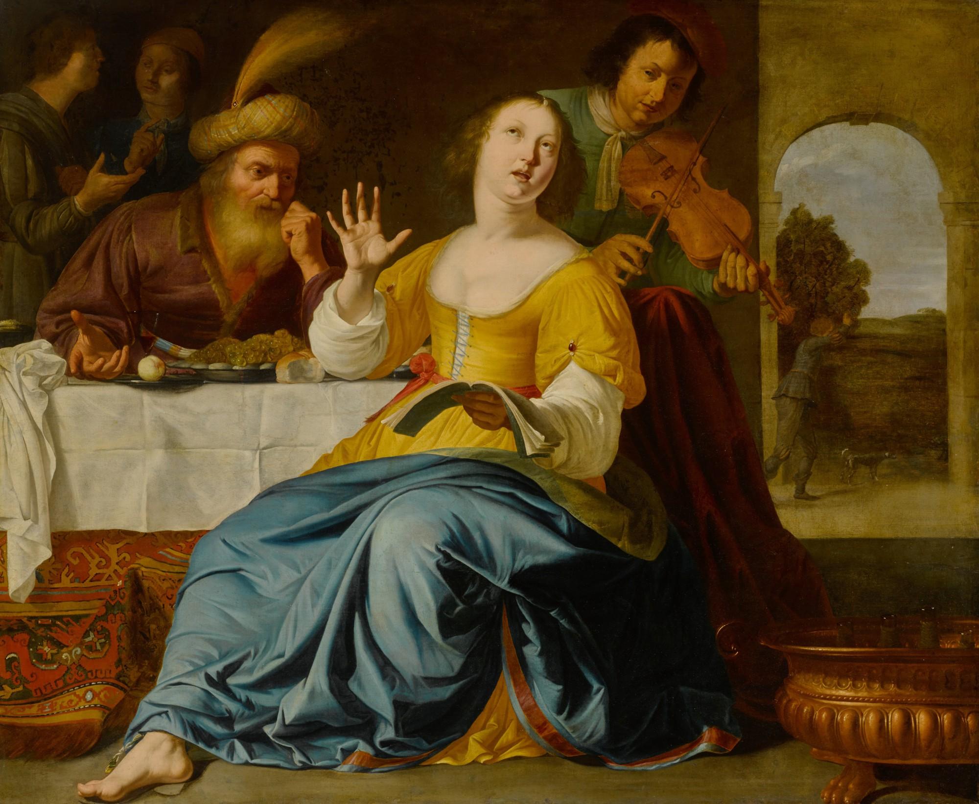 Aelbert Van Der Schoor - Musical Party Before A Laid Table With A Landscape Through A Doorway Beyond