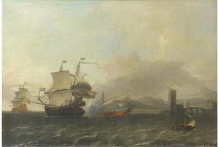 Aernout Smit - A Naval Engagement Off The Coast of A Harbour Town