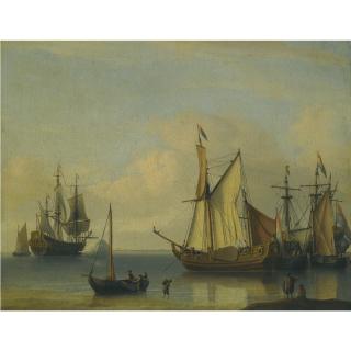 Aernout Smit - Dutch Vessels Anchored Close To The Shore In A Calm