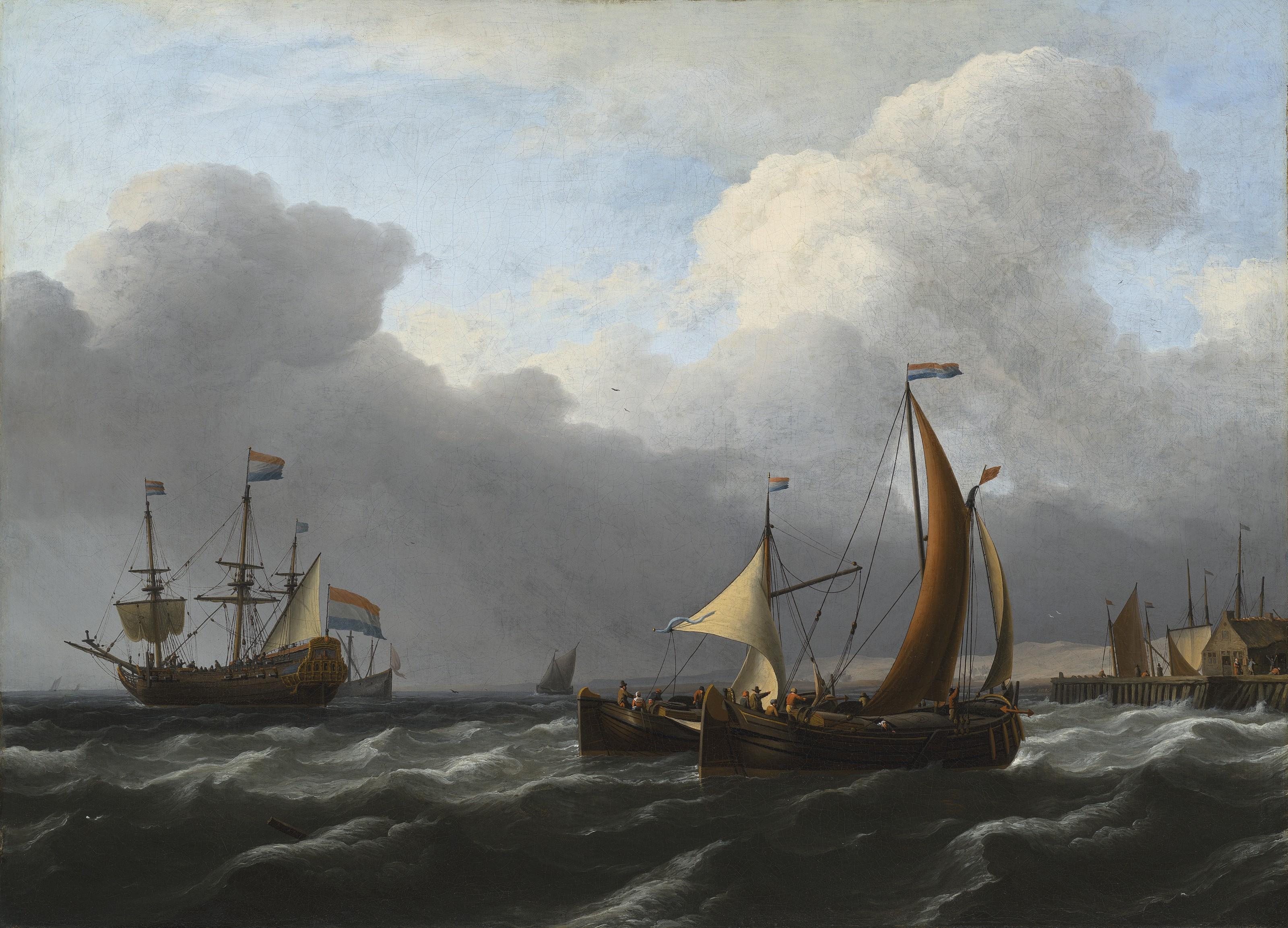 Aernout Smit - Ships off the coast in choppy waters