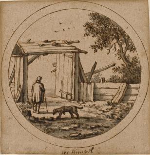 Aernout Ter Himpel - Pêcheurs Dans Un Paysage; Et Homme Dans Une Ferme Avec Un Chien