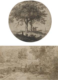 Aernout ter Himpel - Two figures with a dog beside two trees