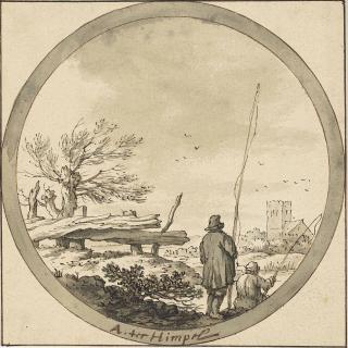 Aernout Ter Himpel - Two Fishermen, Seen From The Rear, In A Landscape