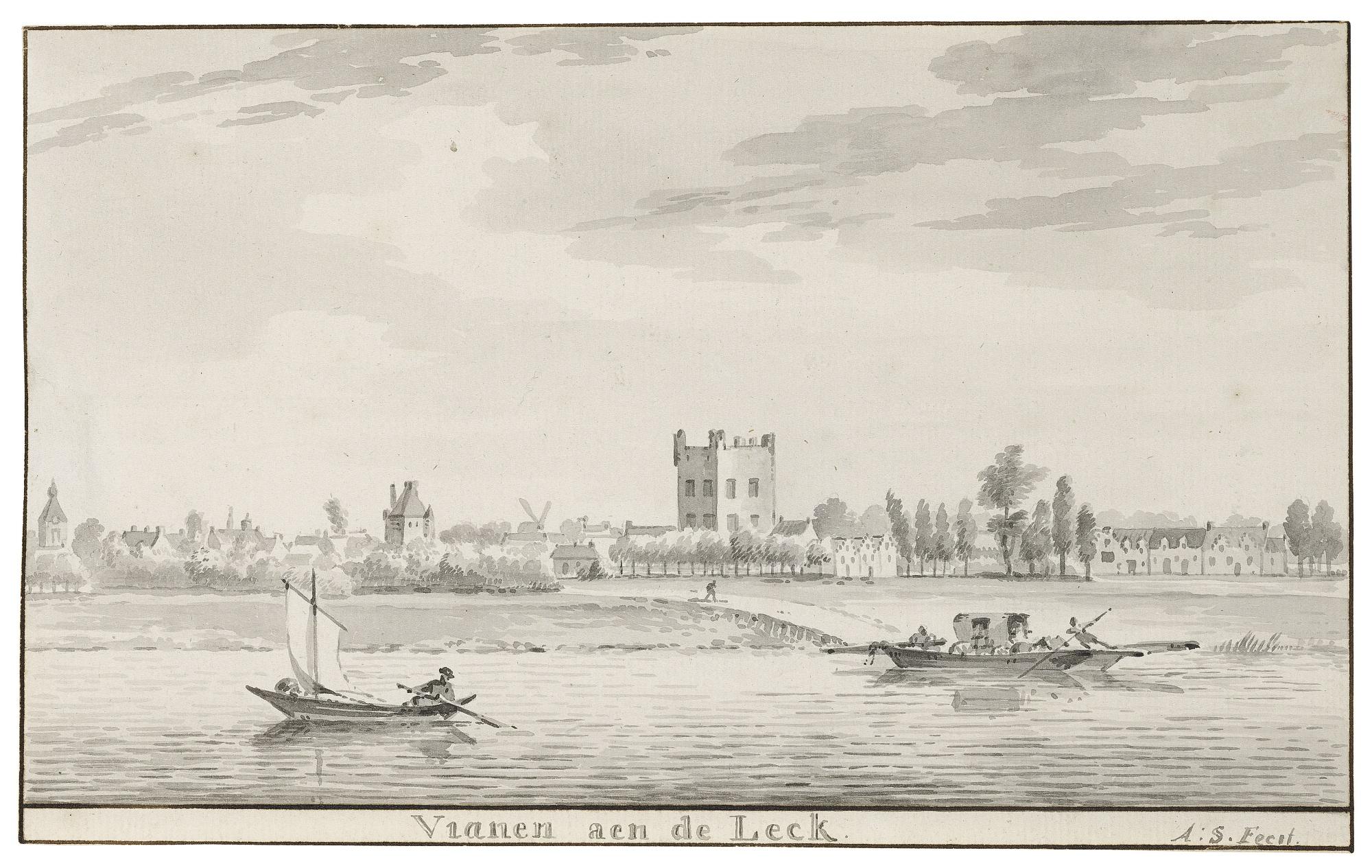 Aert Schouman - A View Of Vianen With Boats On The River Lek