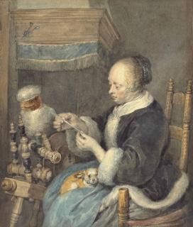 Aert Schouman - A Woman Spinning, After Gerard Ter Borch