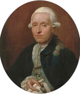 Aert Schouman - Portrait of A Nobleman, Half-Length, In A Blue Embroidered Vest, Lace Collar And Cuffs And A Dark Blue Coat, Holding A Drawing  of A Bird In His Right Hand