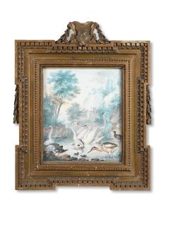 Aert Schouman - Swans and other birds before a mountainous landscape; and and 18.7 x 14.8cm (7 3/8 x 5 13/16in). (2)
