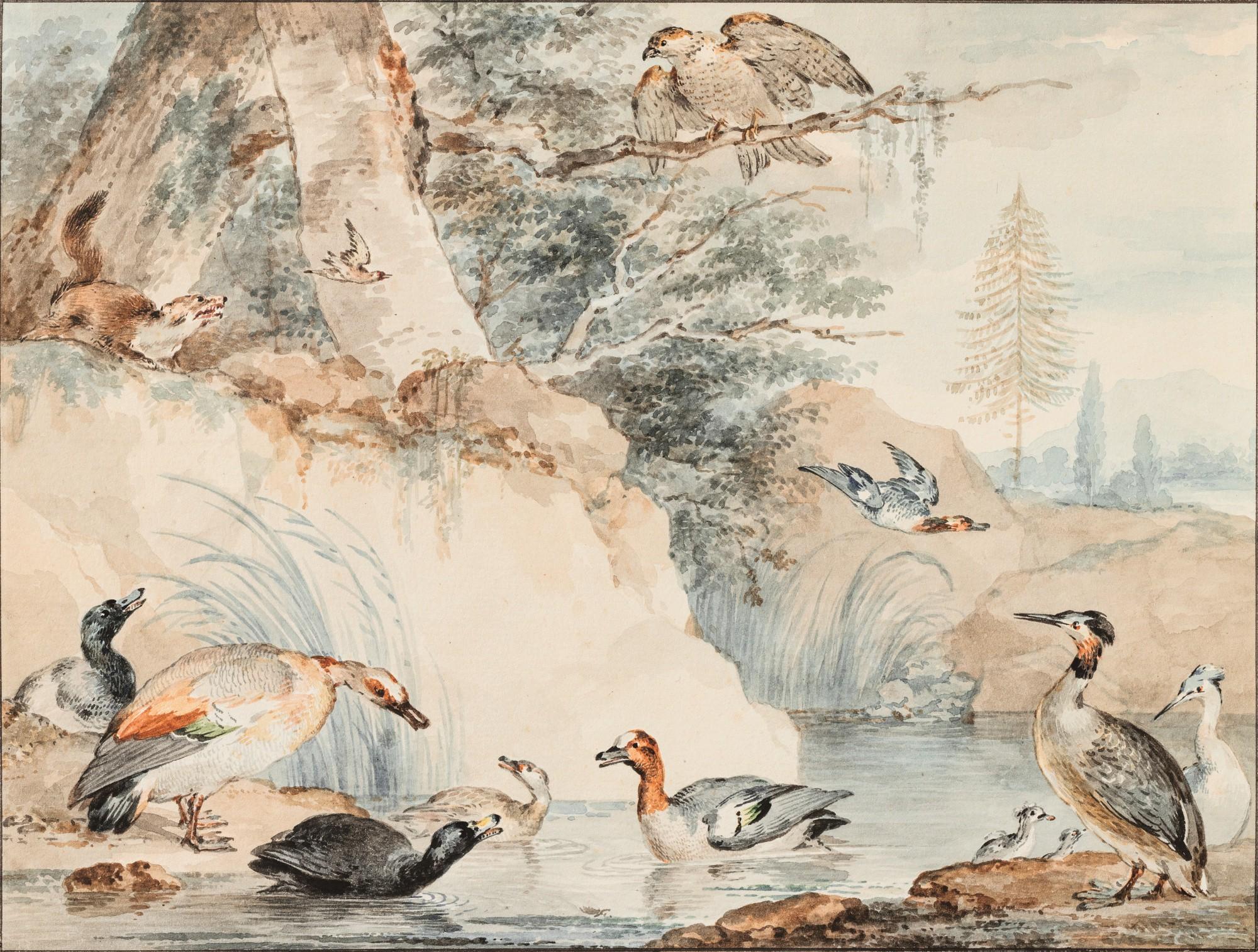 Aert Schouman - Waterfowl In A River Landscape