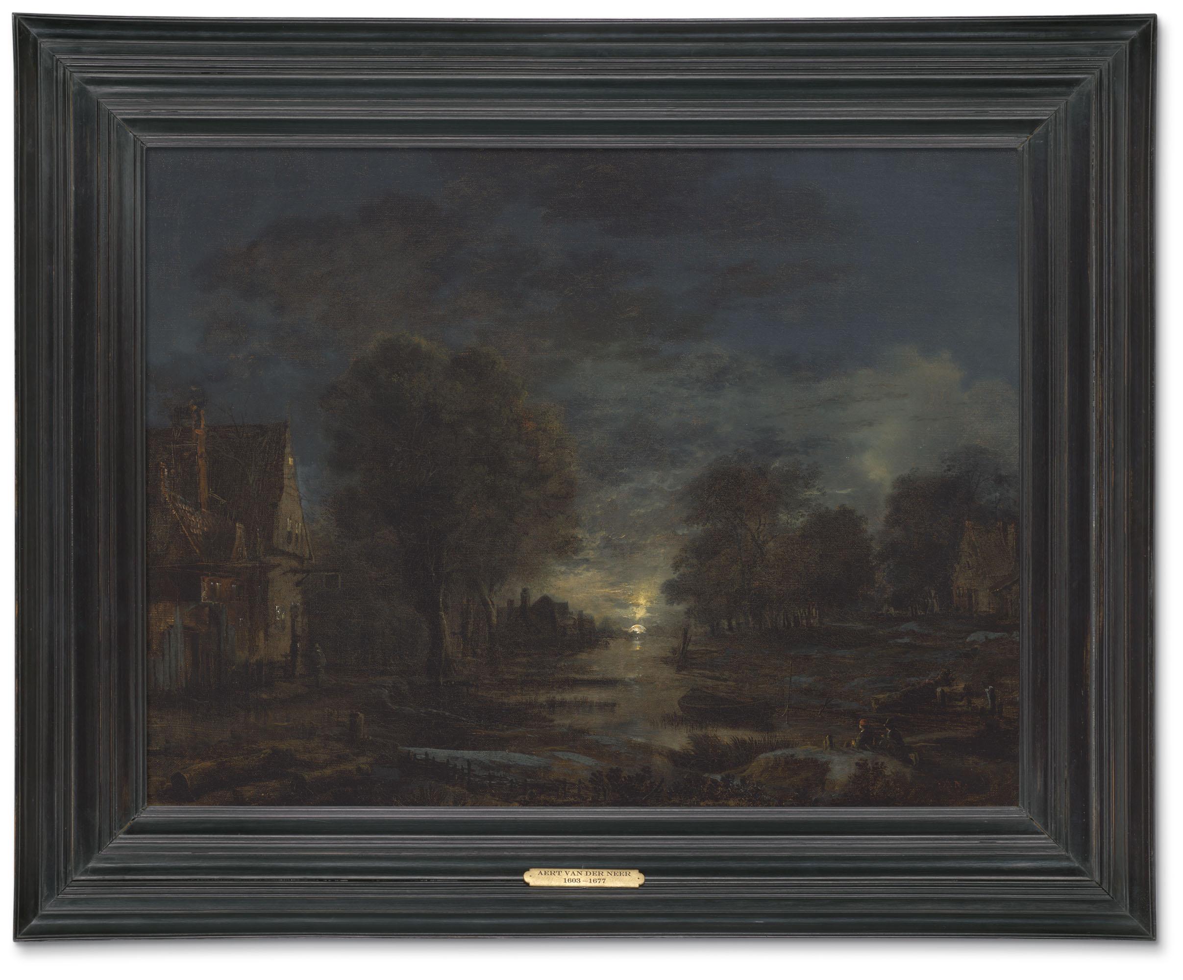 Aert Van Der Neer - A moonlit landscape, with an inn beside a river