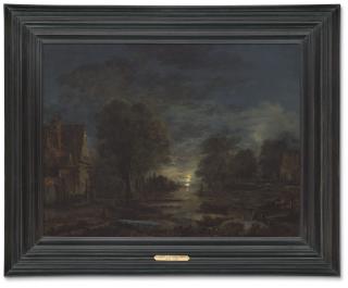 Aert Van Der Neer - A moonlit landscape, with an inn beside a river