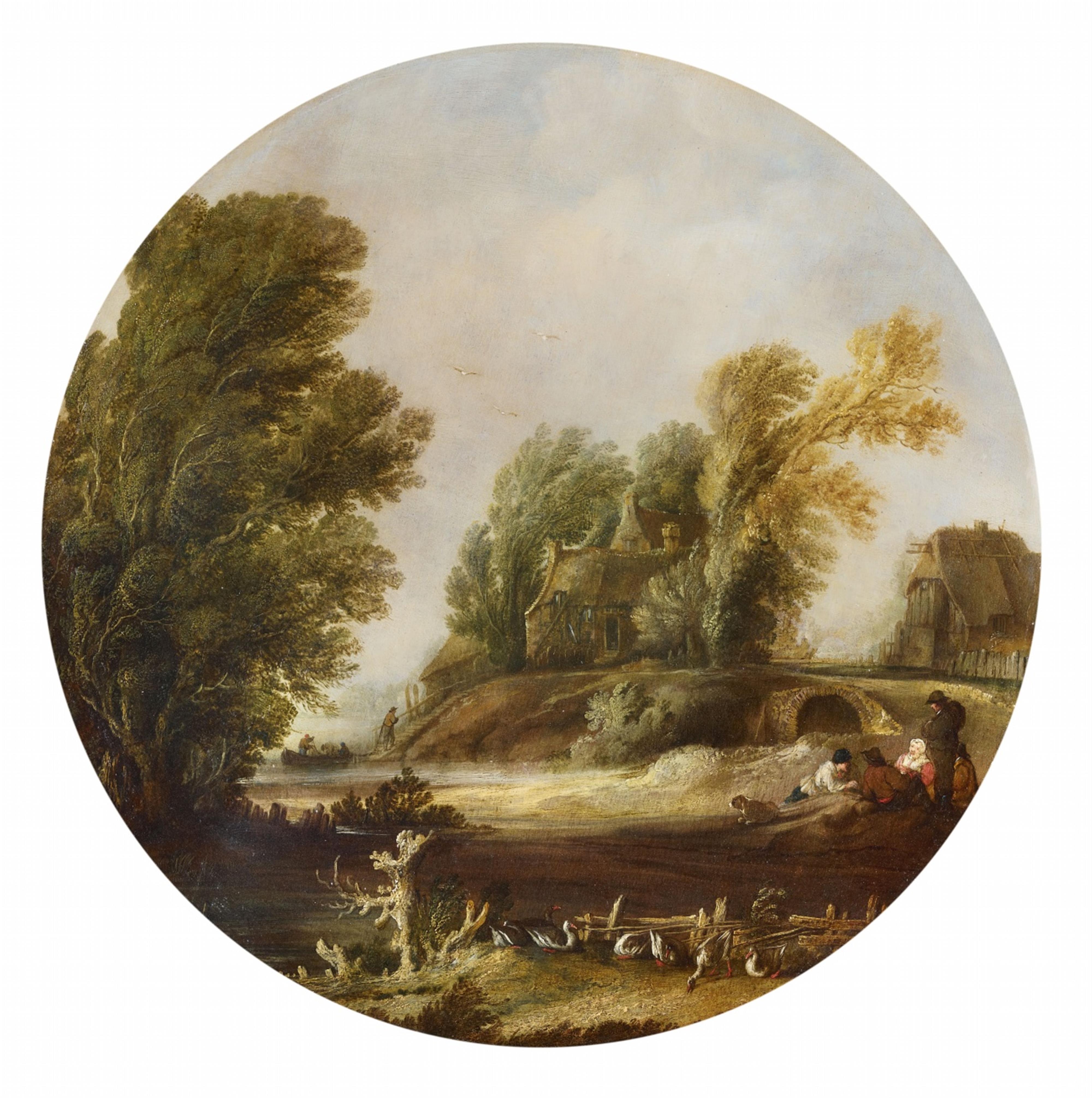 Aert van der Neer - Bewaldete Flusslandschaft mit Reisenden