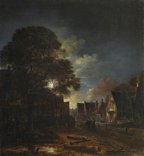 Aert van der Neer - Dorfstrasse bei Mondschein