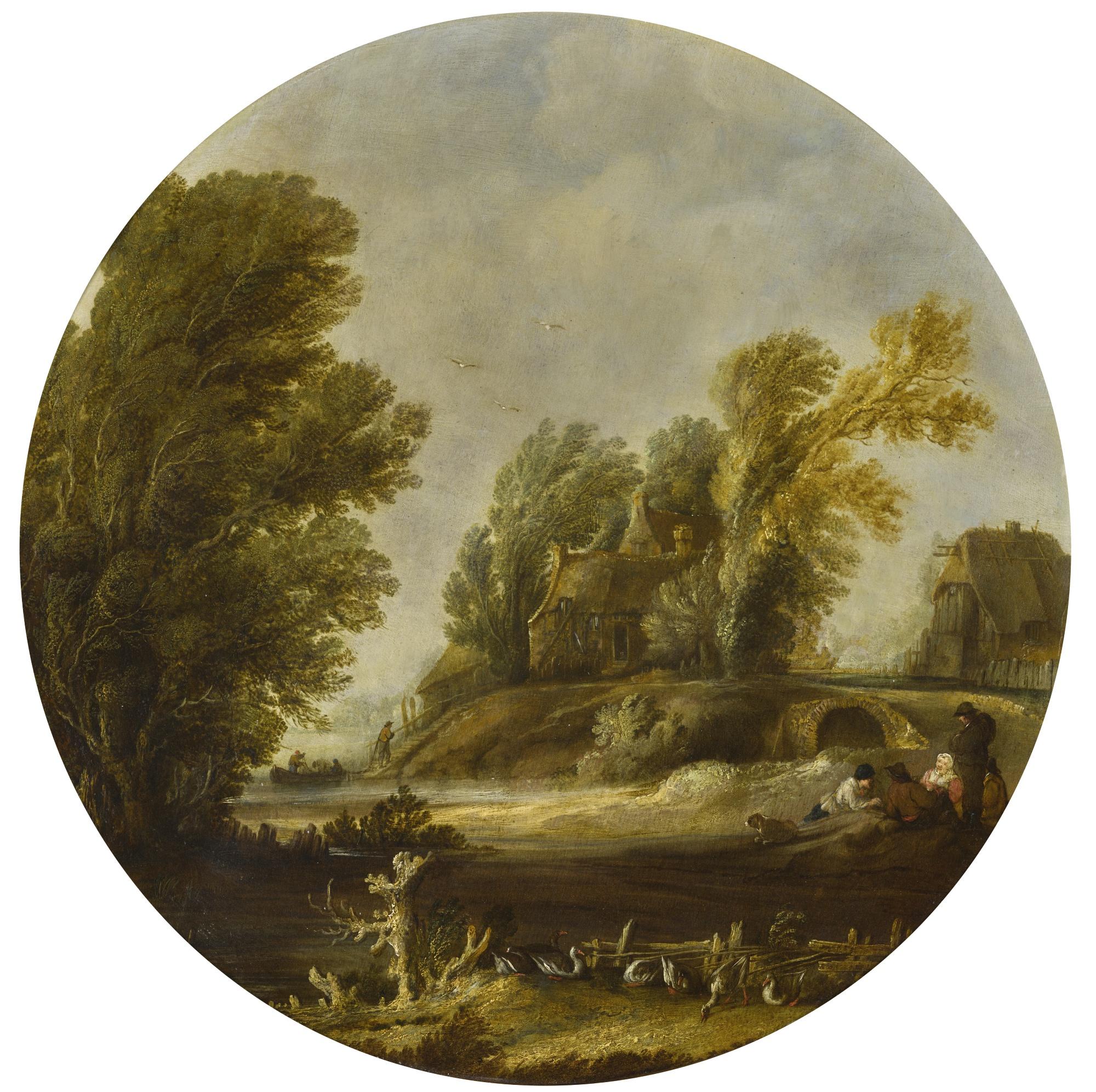 Aert Van Der Neer - Landscape With Figures On The Banks Of A River