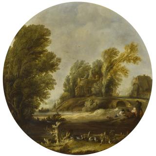 Aert Van Der Neer - Landscape With Figures On The Banks Of A River