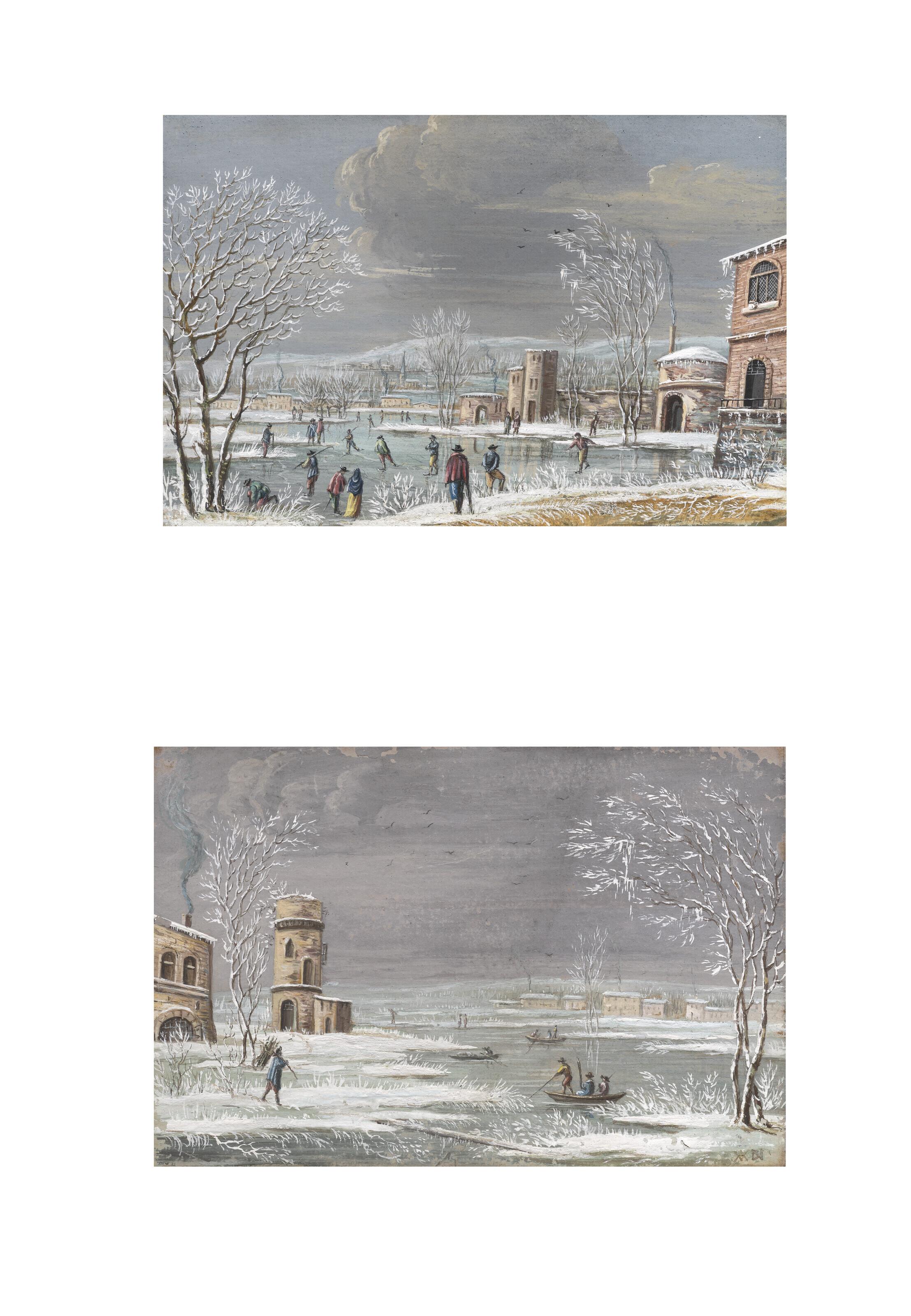 Aert Van Der Neer - Les patineurs; et Barques dans un paysage d\'hiver