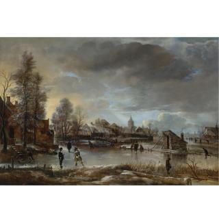 Aert van der Neer - Winter Landscape With Kolf Players And Skaters On A Frozen Canal