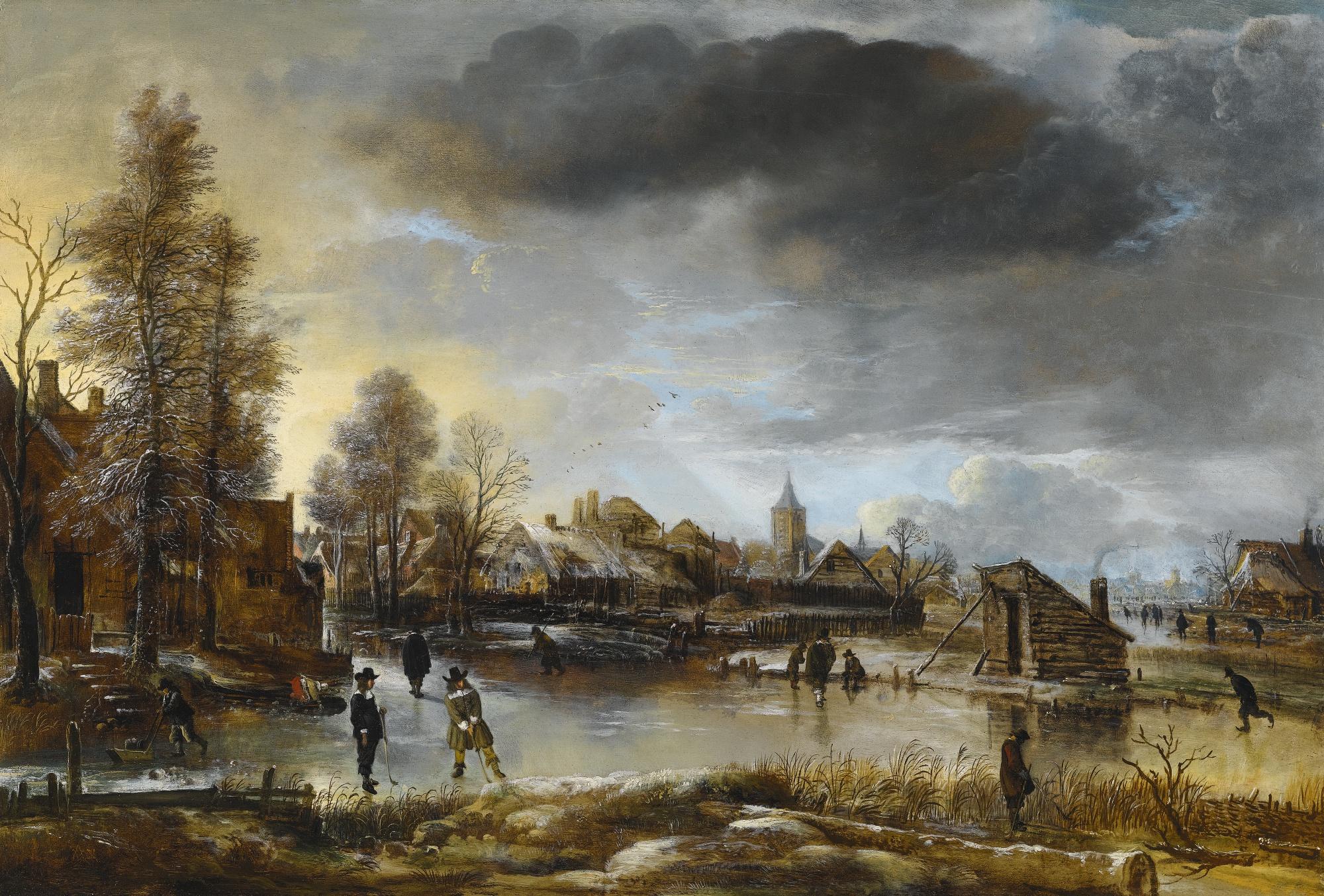 Aert Van Der Neer - Winter Landscape With Kolf Players