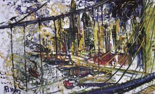 Affandi - A View Of Manhattan From Brooklyn Bridge
