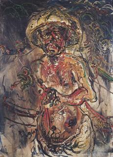 Affandi - Portrait of a man holding a flute