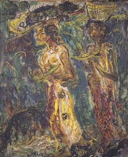 Affandi - Two Balinese girls with offerings