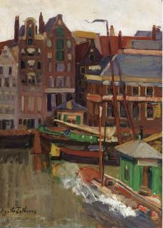 Agatha Zethraeus - Damrak en achterzijde huizen Warmoesstraat