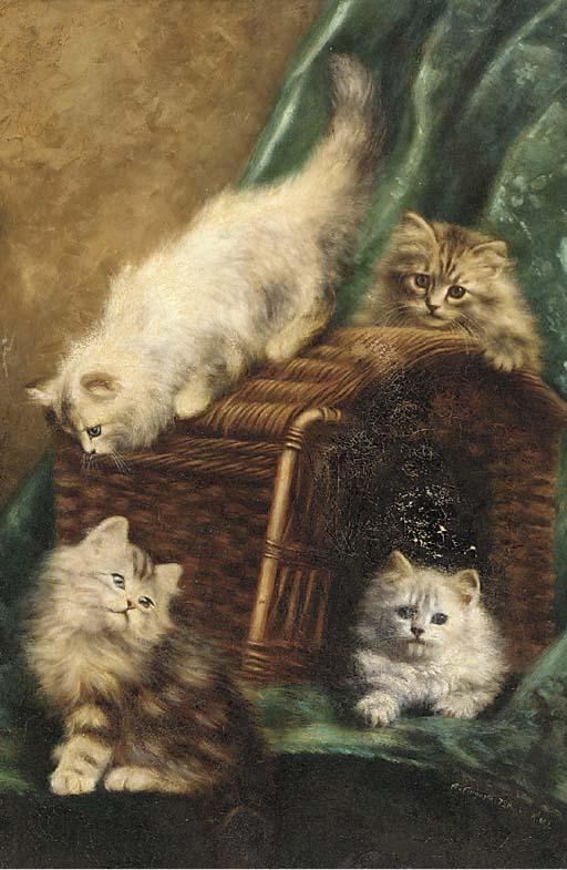 Agnes Augusta Talboys - Kittens on a basket
