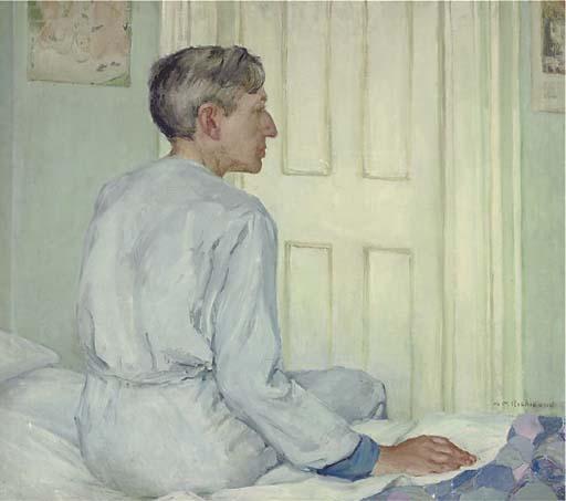Agnes Millen Richmond - Portrait of the artist\'s husband, Winthrop Turney, seated on a bed