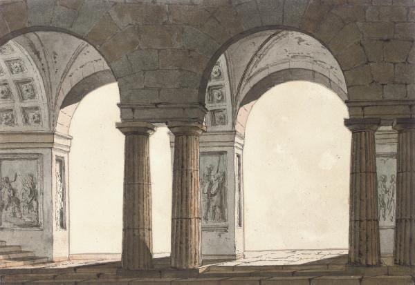 Agostino Aglio - Technical designs with coffered vaulting and columns